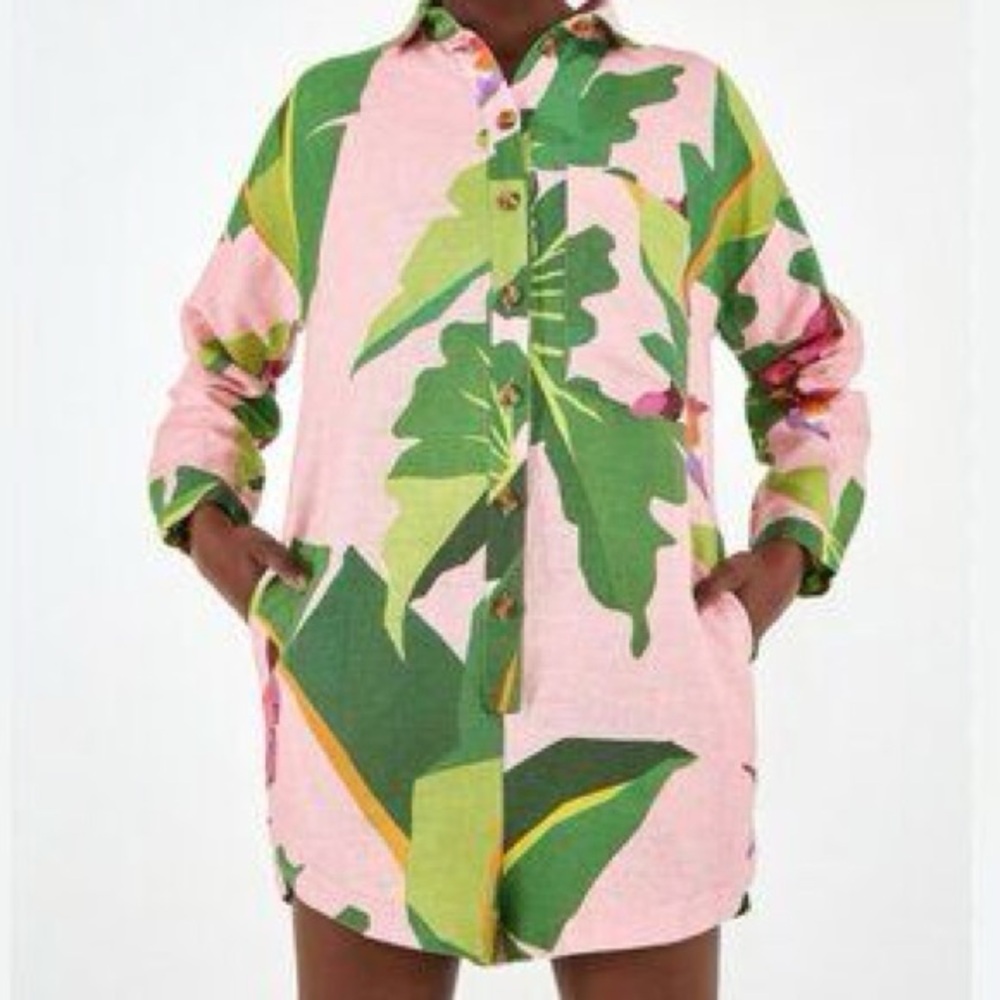 FARM Rio Tropicalist linen romper pink multi Size Small NEW